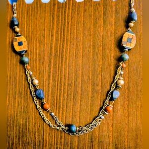 Gold and Blue Beaded Necklace
